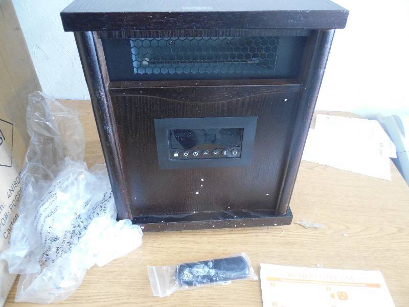lot 56 image: McLeland Design 4-Element Infrared Heater  Espresso Wood Cabinet