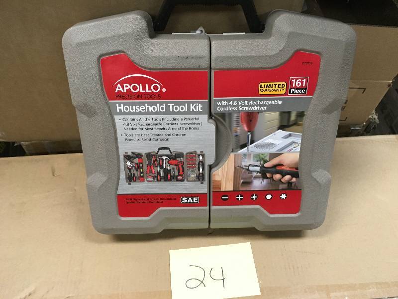 Apollo Precision Tools 161 Piece Household Tool Kit with 4.8V Rechargable Cordless Screwdriver new