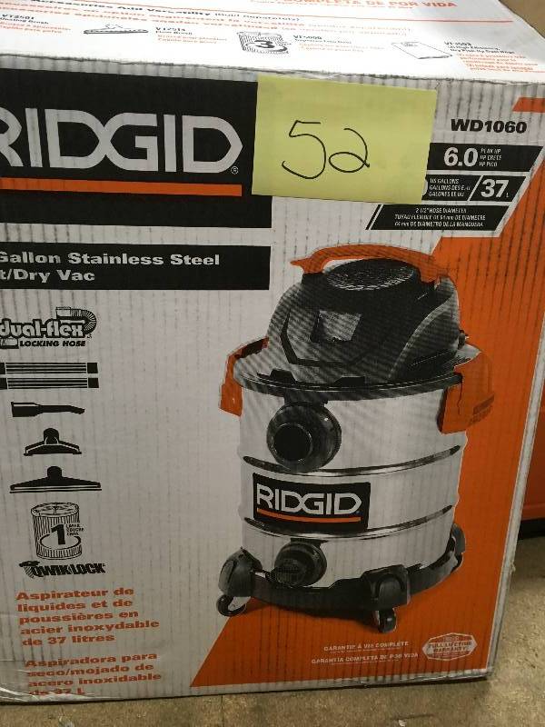 Ridgid 10 Gal. 6.0 Peak Hp Stainless Steel WetDry Vac  in like New working conditions
