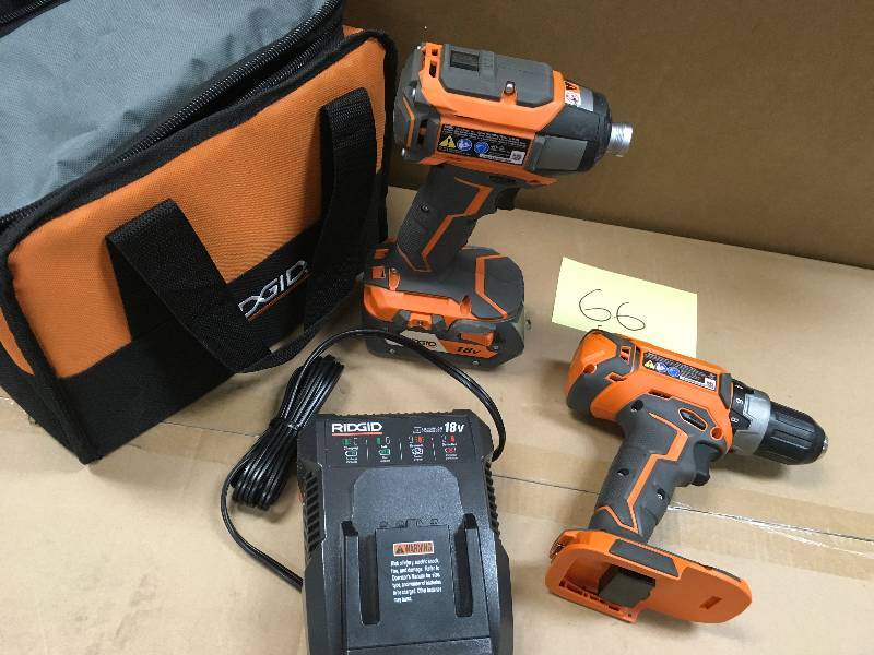 Rigid 18V Lithium-ion Cordless 12 DrillDriver 14 Hex Impact Driver Kit  in like New working conditions