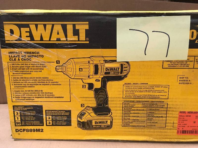 DeWalt 20V MAX 12 in Drive High Torque Impact Wrench with Detent Pin  New