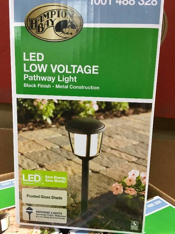 Hampton Bay LED Low voltage Pathway Light- Black Finish  Frosted Glass Shade 4 Pack  New