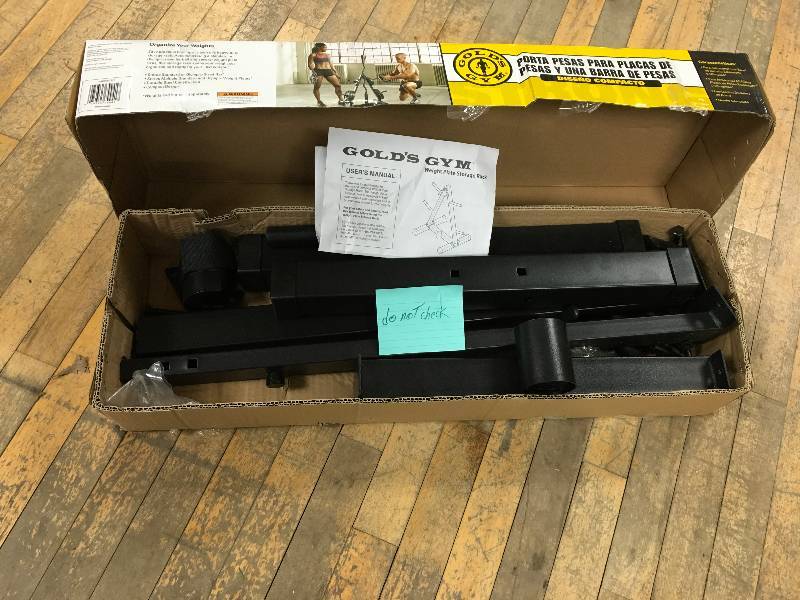 Golds Gym Weight Plate and Barbell Storage Rack open box