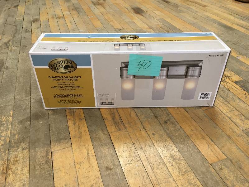 Hampton Bay 3 Light Brushed Nickel Wall Vanity Fixture open box not used