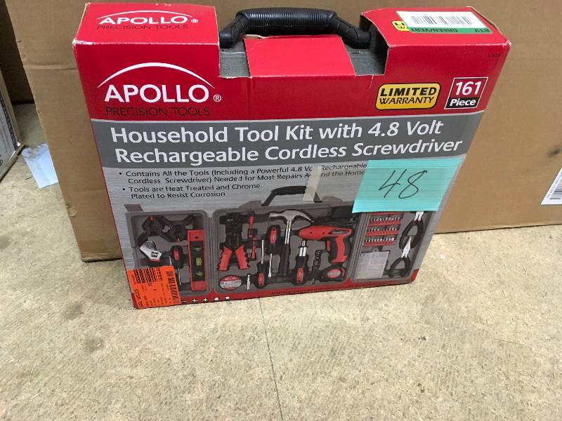 Apollo Precision Tools 161-Piece Household Tool Kit with 4.8V Rechargable Cordless Screwdriver not used in good working condition