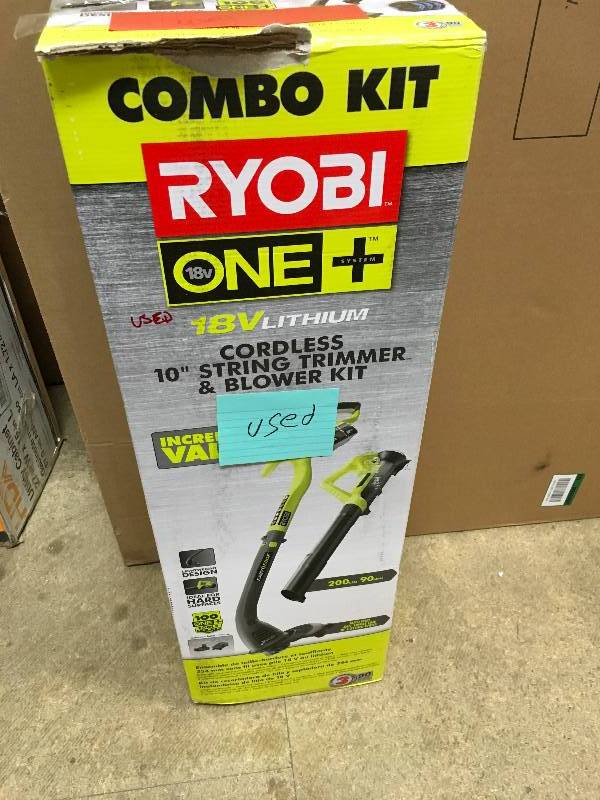 Ryobi One 18V Lithium-Ion String TrimmerEdger and Blower Combo Kit. 2.0 Ah Battery and Charger Inculded not used