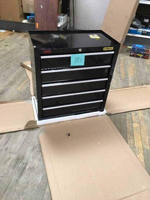 Stanley 24 in. 5 Drawer Tool Cabinet, Black not used small dent