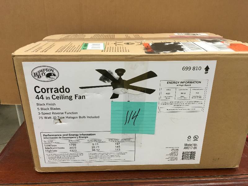 Hampton Bay Corrado 44 in. Ceiling Fan , Black Finish new