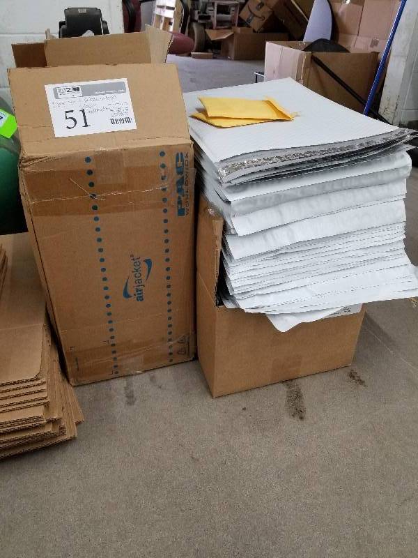 lot 51 image: Lot of (2) Boxes of Shipping Material - Uline Reclosable Bags, Padded Bags, PAC Air Jackets