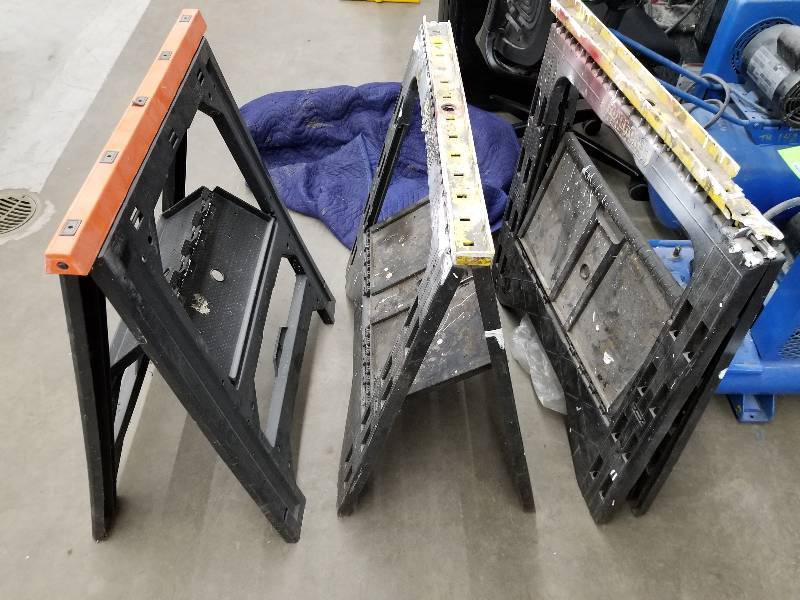 lot 60 image: Lot of (3) Metal Folding Sawhorses