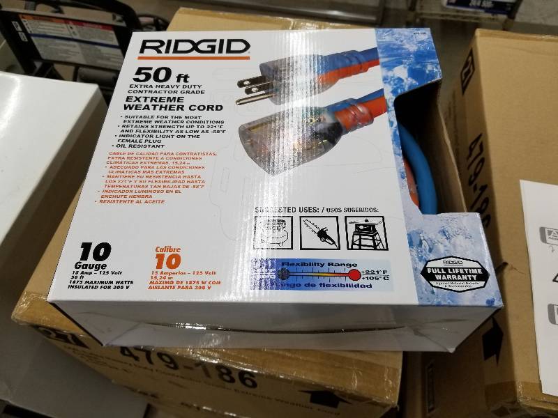 lot 45 image: Lot of (2) Ridgid Extreme Weather 50ft. Extension Cords