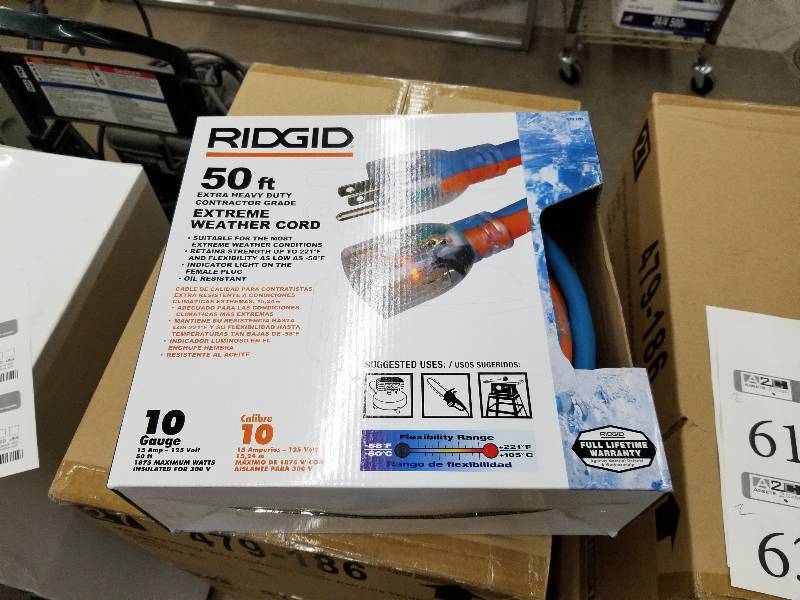 lot 61 image: Lot of (2) Ridgid Extreme Weather 50ft. Extension Cords