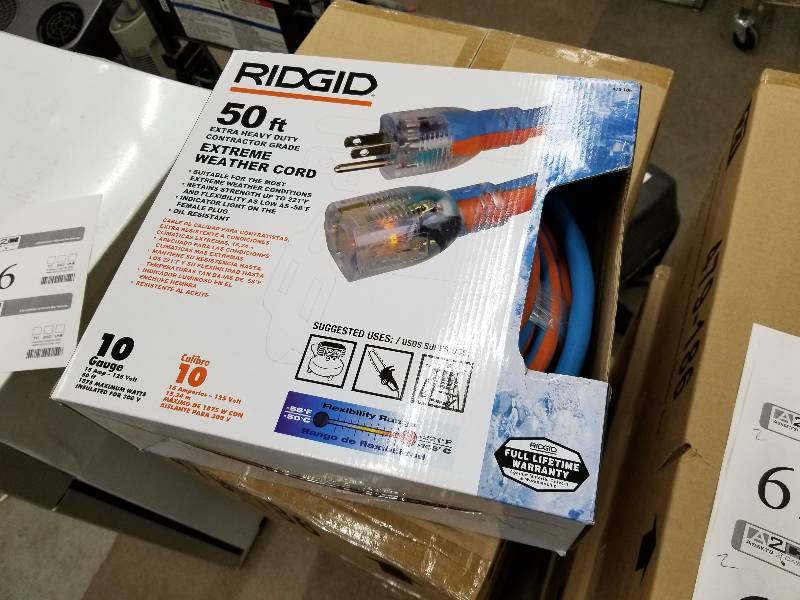 lot 62 image: Lot of (2) Ridgid Extreme Weather 50ft. Extension Cords