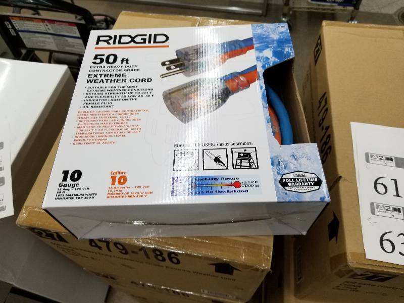 lot 63 image: Lot of (2) Ridgid Extreme Weather 50ft. Extension Cords