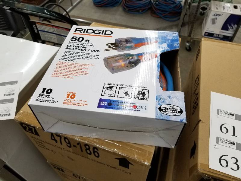 lot 64 image: Lot of (2) Ridgid Extreme Weather 50ft. Extension Cords