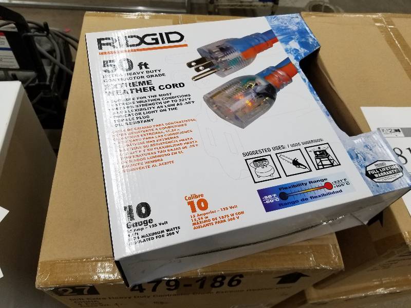lot 82 image: Lot of (2) Ridgid Extreme Weather 50ft. Extension Cords