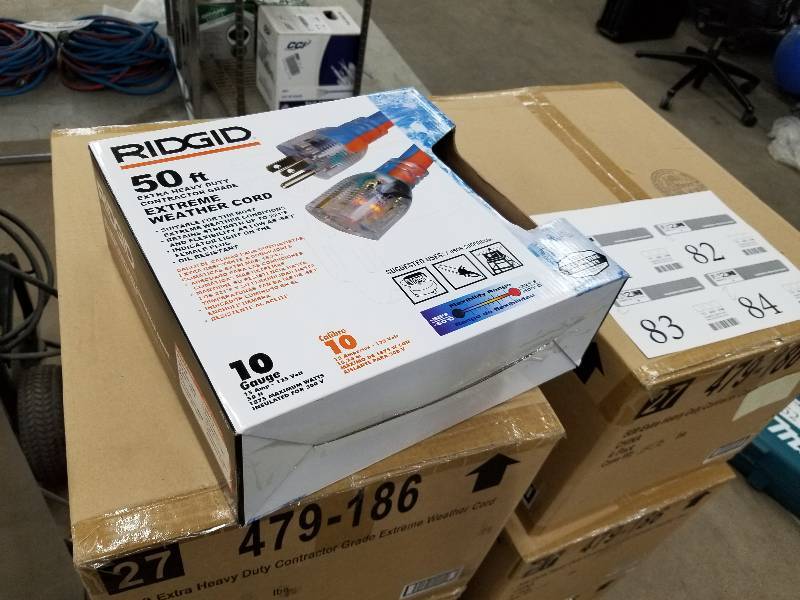 lot 83 image: Lot of (2) Ridgid Extreme Weather 50ft. Extension Cords