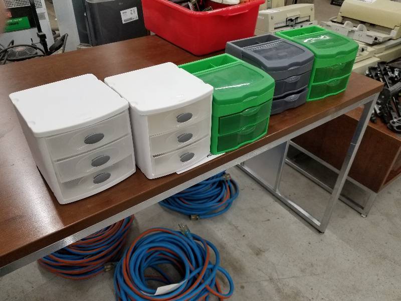 lot 77 image: Lot of (5) 3-Drawer Plastic Organizers