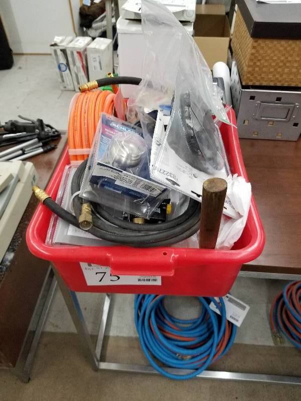 lot 75 image: Hardware - Air Hoses, Kobalt Recessed Light Kit, Schlage Trim Knob, And More