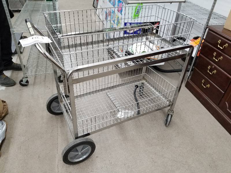 lot 129 image: 4-Wheel 2-Basket Mail Cart