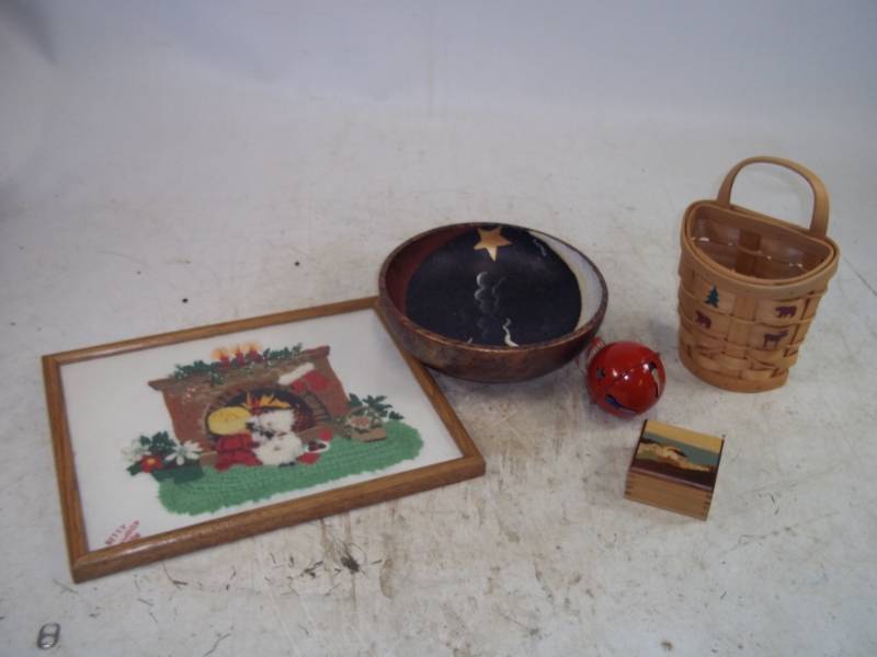 Santa Bowl, Red Ball, Inlay Box, Weaved Basket, Embroidered Picture