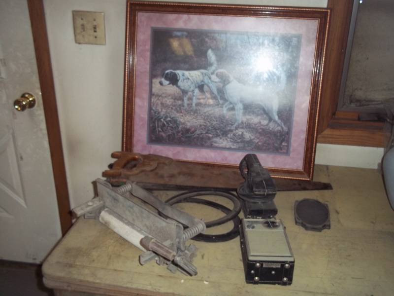 lot 10 image: Lot with Picture, 3 saws, Radio and ext..