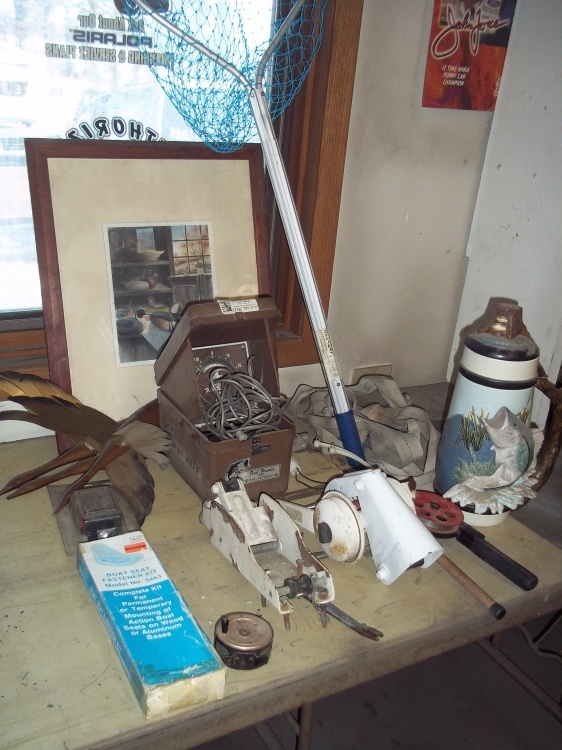 lot 13 image: Assorted lot, Picture, fish locator, stein, Boat parts, ext..