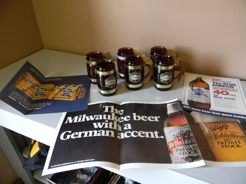 lot 11 image: VINTAGE BEER COLLECTION - 6 Vintage 1960s Grain Belt Beer Mug Siesta Ware Amber Glass Wooden Handle & VINTAGE ADVERTISING - SEE PICTURES