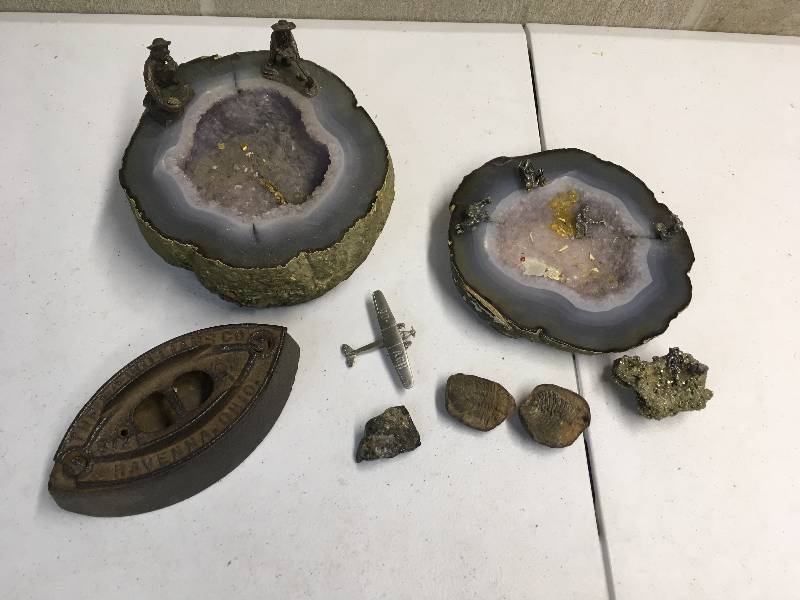 lot 94 image: Geodes with Pewter Figures, Miner, etc.
