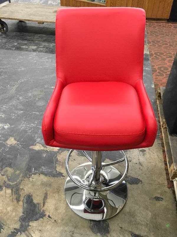 lot 259 image: Pair of Red Bar StoolsChairs With Chrome Bases, Retail $229.00