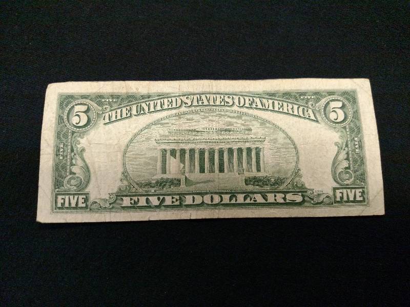 lot 136 image: 1953 B Five Dollar Red Seal Note...
