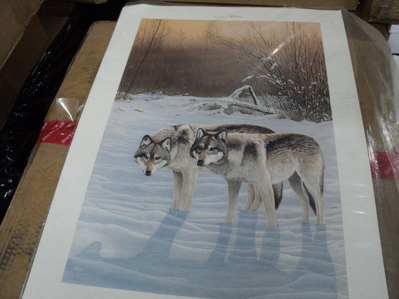 lot 63 image: 2 prints Winter Silence - Wolves by...