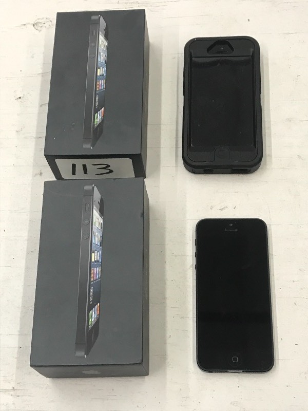 lot 113 image: (2) Apple I-Phone 5 Smart Phones, C...