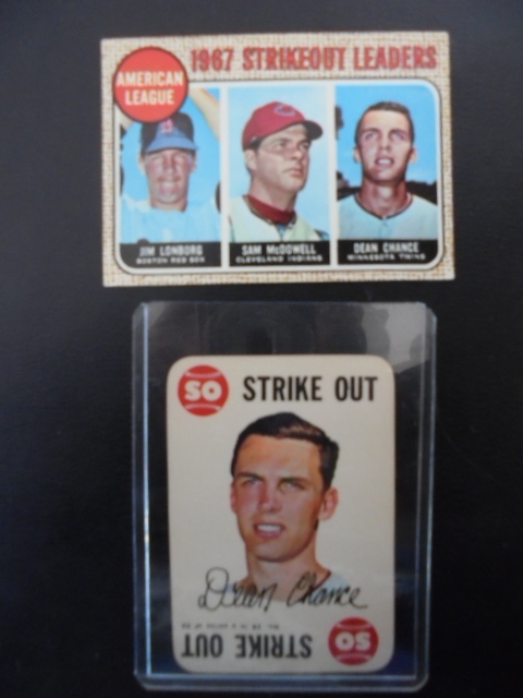 lot 51 image: 1969 Dean Chance Game Baseball card and 1968 Strike out Leaders with Chance