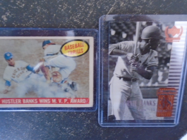 lot 22 image: Ernie Banks Baseball Card and Sporting News Top 50 Players Card