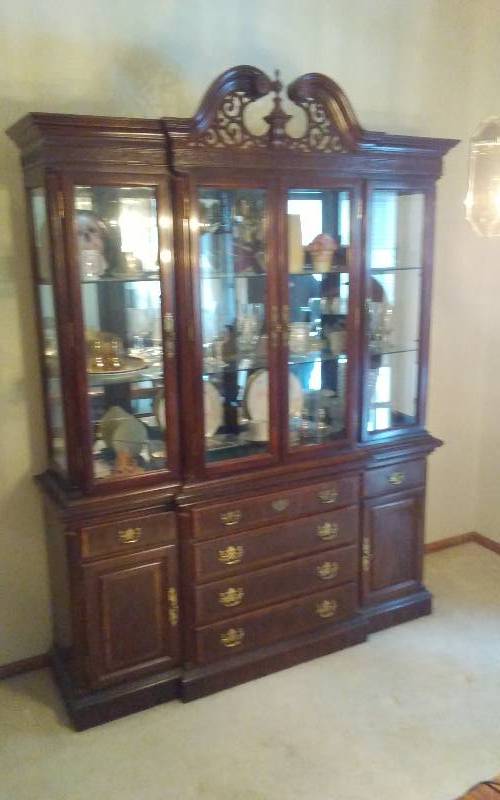 lot 1 image: Beautiful 2 Piece Lighted Hutch 64x18x86 (Universal Furniture Industries) Bring help To Load