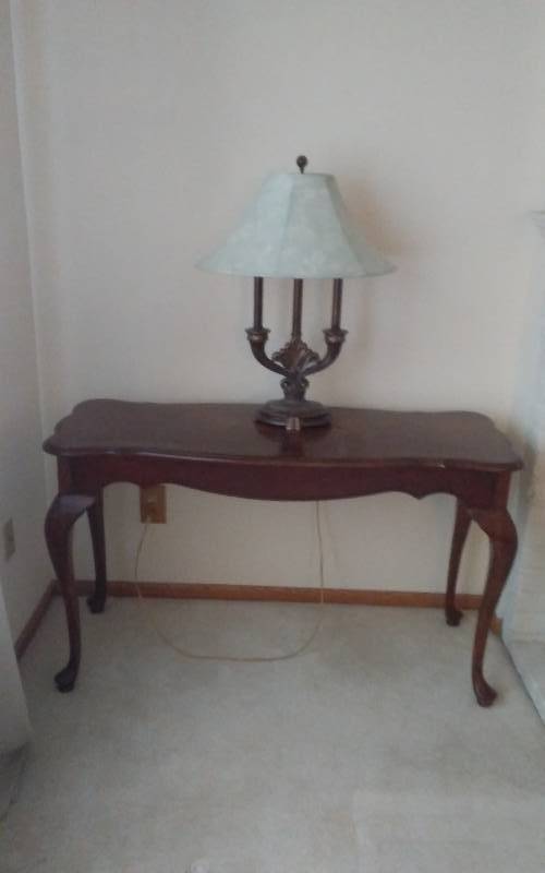 lot 9 image: Sofa Table 50x19x29, Berman Lamp With Shade