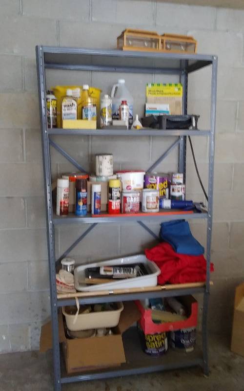 lot 62 image: Metal Shelf With Contents 36x73, Painting Related, Car Care