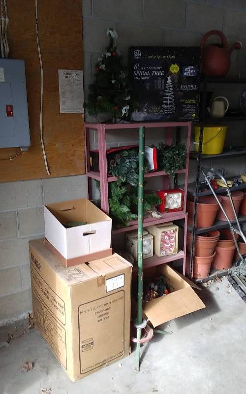 lot 65 image: 2-Pink Shelves 30x30, All Christmas Related-Tree, Ornaments, Decor, More