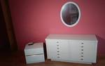 6-Drawer Vintage White Dresser-Kent Coffey Elite, 2 Drawer Night Stand, Oval Mirror, Sony Alarm Clock Radio