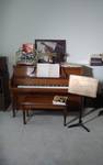 Kincaid Console Piano With Bench 59x24x42 (Includes Sheet Music, Music Stand, Piano Light, Picture)