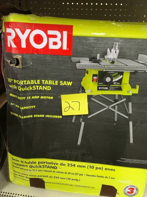 Ryobi  15 Amp 10 Portable Table Saw with QuickStand in like new condition