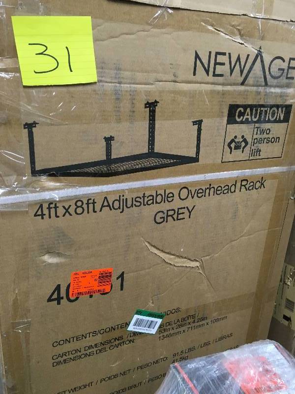 New Age 4 ft x 8 ft Adjustable Overheaad Rack - Grey -  Never Used