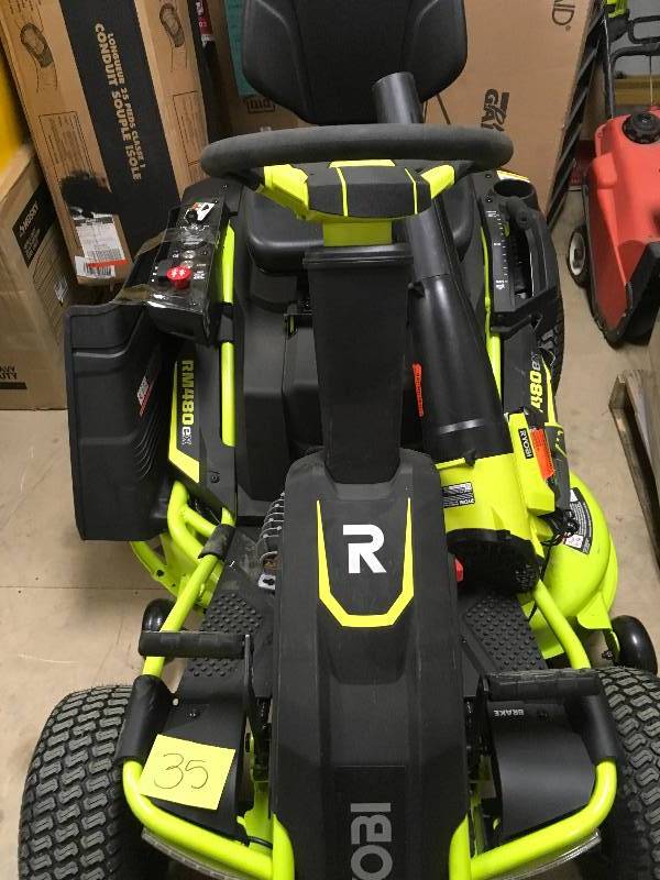 Ryobi 38 in. 100 Ah Battery Electric Rear Engine Riding Lawn Mower display model not used