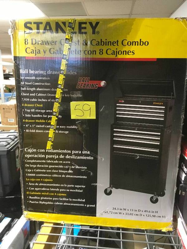 Stanley 24 in 8-Drawer Tool Chest and Cabinet Combo, Dark Gray in like new condition