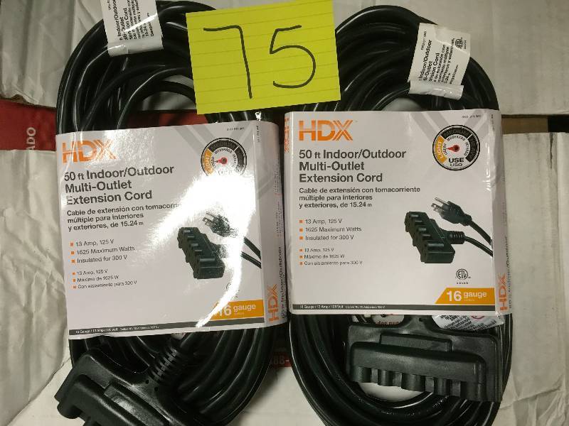 HDX 50 ft. 16 Gauge IndoorOutdoor Multi-Outlet Extension Cord-Lot of 2 new