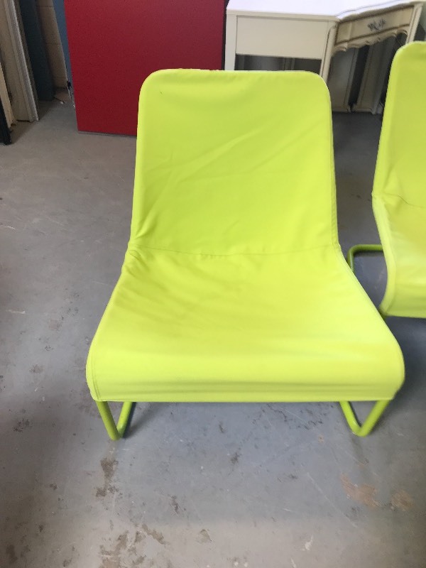 lot 619 image: CHARTREUSE CANVAS COVERED CHAIRS