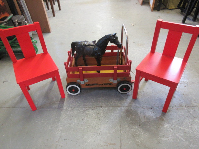 lot 634 image: WAGON, CHIARS AND HORSE