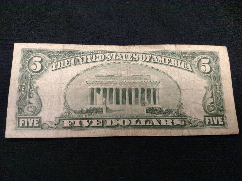lot 165 image: 1953 C Five Dollar Red Seal Note...