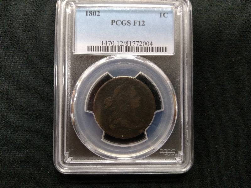 lot 3 image: 1802 Draped Bust Large Cent F12 PCG...